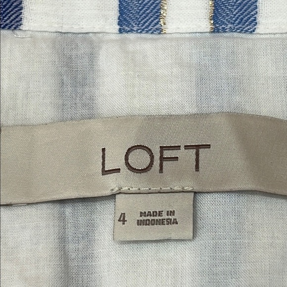 LOFT Women’s Cotton Dress Size 4 Blue & White Stripe Button Front Like New - Picture 2 of 10